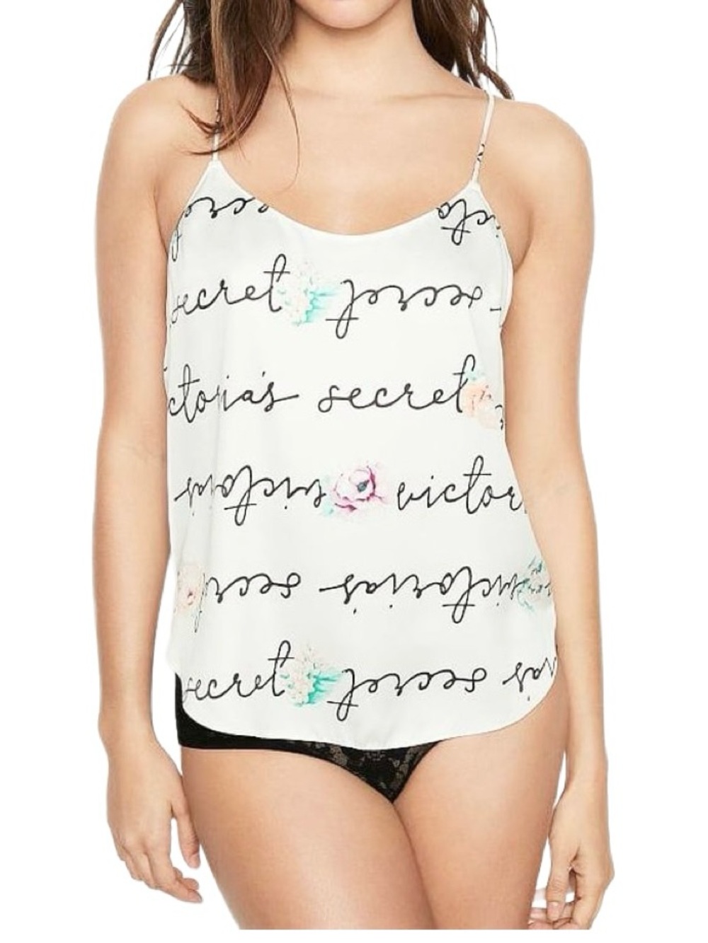 Victoria's Secret Floral White Cami with Script Logo Size Large